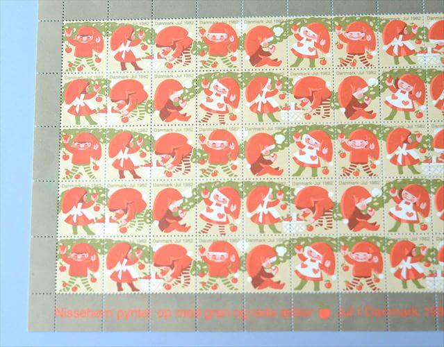 デッドストック デンマーク 1982年 かわいいクリスマスシール 1シート 50枚 切手 北欧ヴィンテージ アンティーク