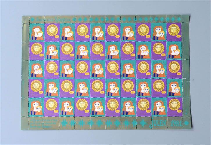 デッドストック デンマーク 1981年 かわいいクリスマスシール 1シート 50枚 切手 北欧ヴィンテージ アンティーク