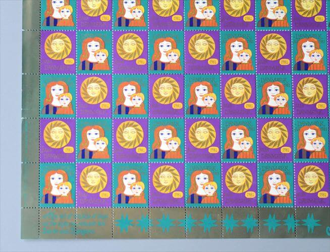 デッドストック デンマーク 1981年 かわいいクリスマスシール 1シート 50枚 切手 北欧ヴィンテージ アンティーク