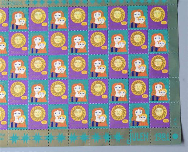 デッドストック デンマーク 1981年 かわいいクリスマスシール 1シート 50枚 切手 北欧ヴィンテージ アンティーク