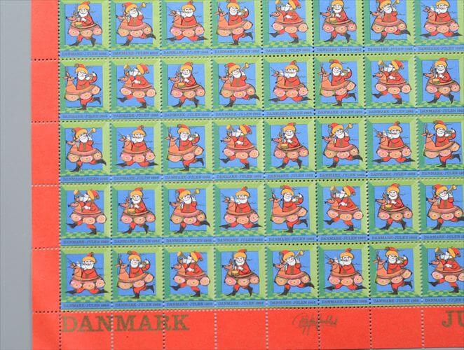 デッドストック デンマーク 1968年 かわいいクリスマスシール 1シート 50枚 切手 北欧ヴィンテージ アンティーク