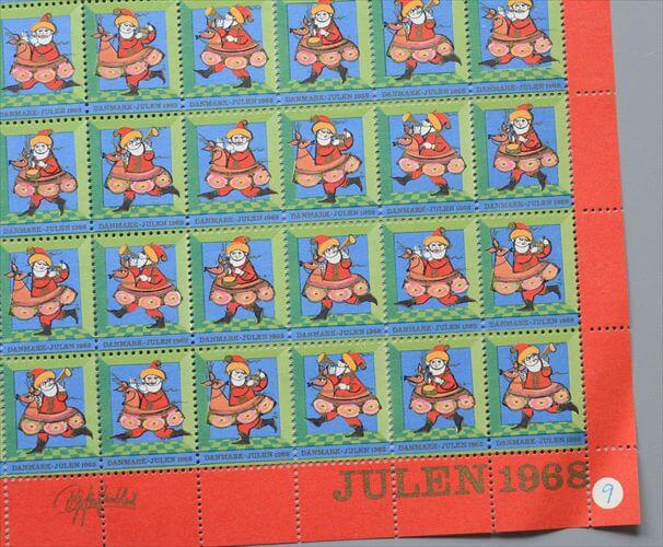 デッドストック デンマーク 1968年 かわいいクリスマスシール 1シート 50枚 切手 北欧ヴィンテージ アンティーク