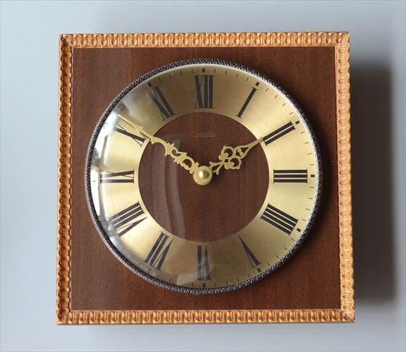 ドイツ製 ZentRa 真鍮ｘチーク色ウッド 壁時計 ブラス 壁掛け クロック ミッドセンチュリー ヴィンテージ アンティーク