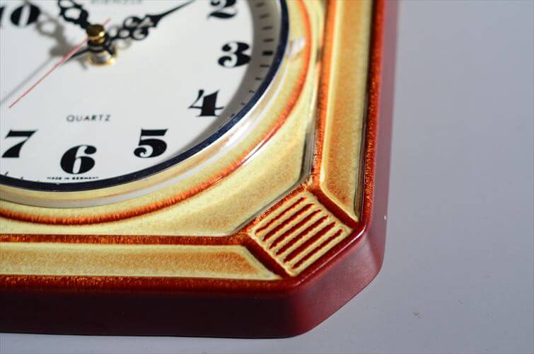 ドイツ製 Kienzle きれいなブラウン陶器 壁時計 新品クウォーツ交換済み 電池式 壁掛け時計 セラミック アンティーク