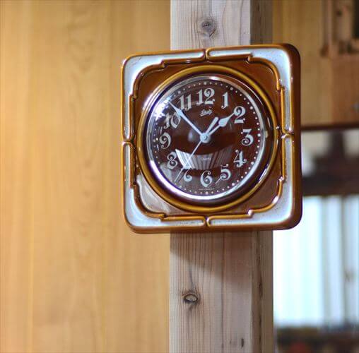 ドイツ製 Schatz きれいなバイカラーブラウン陶器の壁時計 壁掛け セラミッククロック ヴィンテージ アンティーク
