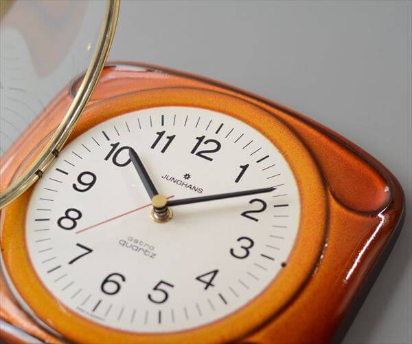 ドイツ製 Junghans きれいなブラウンｘオレンジ陶器 壁時計 新品クウォーツ交換済み ユンハンス 壁掛け時計 アンティーク