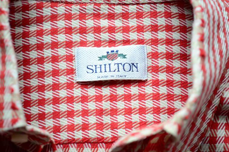イタリア製 SHILTON 赤白チェックBD長袖シャツ size41 M相当　レッドｘホワイト ヨーロッパ古着