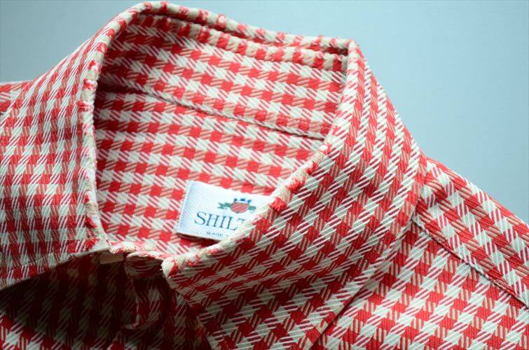 イタリア製 SHILTON 赤白チェックBD長袖シャツ size41 M相当　レッドｘホワイト ヨーロッパ古着