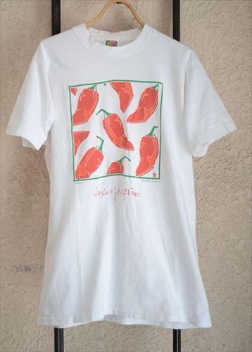90's ヴィンテージ かわいいハラペーニョ 唐辛子 Tシャツ sizeM ホワイト メンズ レディース 古着