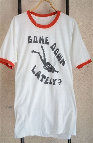 80's ヴィンテージ ダイビングプリント トリムTシャツ sizeLくらい ホワイトｘレッド メンズ レディース 古着