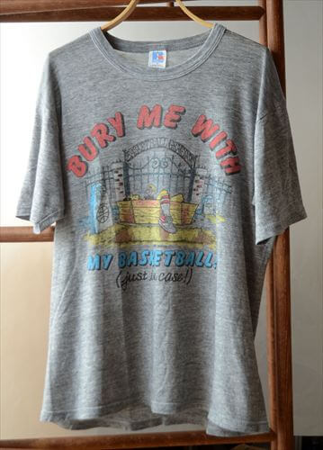 80'sヴィンテージ バスケットボールGeorge Lehmann Tシャツ サイズM レーヨン使用のグレー杢ボディ PONYロゴ USA製 RUSSELL