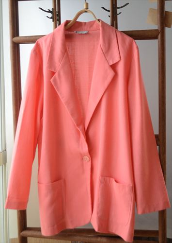 USA古着 80-90年代 1B リネンタッチのサマージャケット リゾートブレザー ピンク レディース アメリカ古着