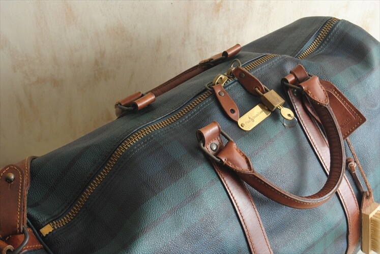 Ralph Lauren ラルフローレン POLO 2way 大きめ ボストンバッグ ブラックウォッチチェック 本革 レザー 使用