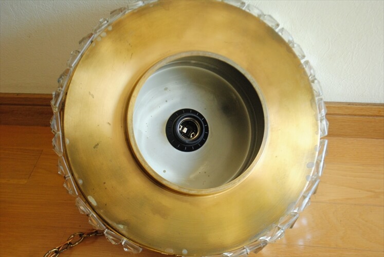 訳あり デンマーク製 真鍮とガラス飾りの古いペンダントライト 北欧 ランプ 照明 ヴィンテージ ミッドセンチュリー アンティーク