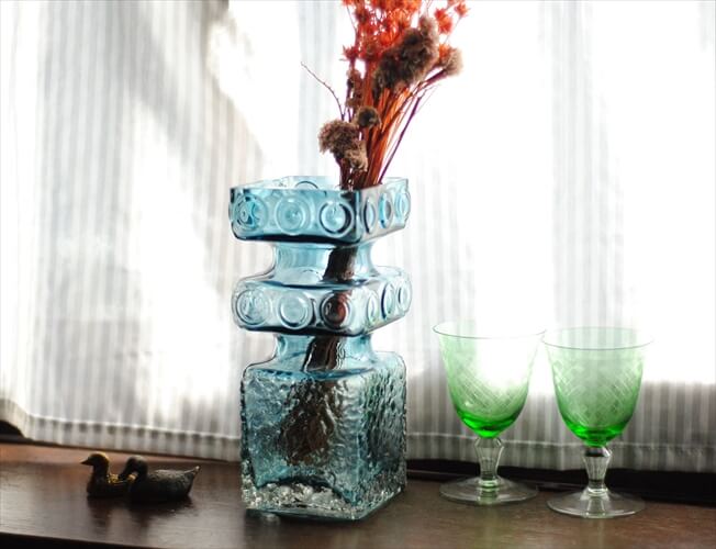 フィンランド製 Riihimaen Lasi/Riihimaki Kehra ガラスの花瓶 花器 リーヒマエンラシ ケーラ 北欧 アンティーク　ヴィンテージ