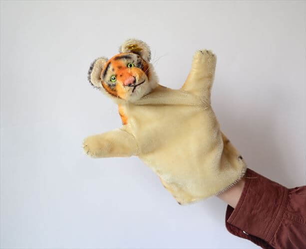 ドイツ製 Steiff ハンドパペット トラ シュタイフ Hand-Tiger ぬいぐるみ ドール フィギュア アンティーク ヴィンテージ_241009