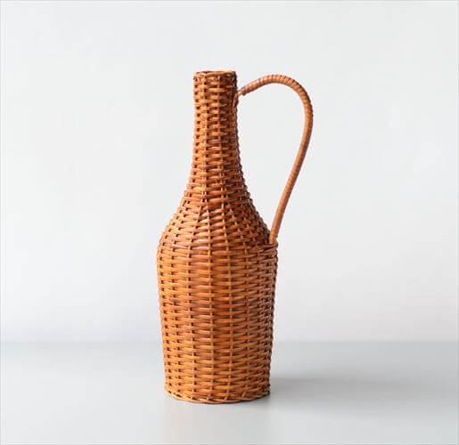 フランスから ウィッカーボトル ラタンの花瓶 Wicker Bottle フラワーベース 花器 ヴィンテージ アンティーク_241017