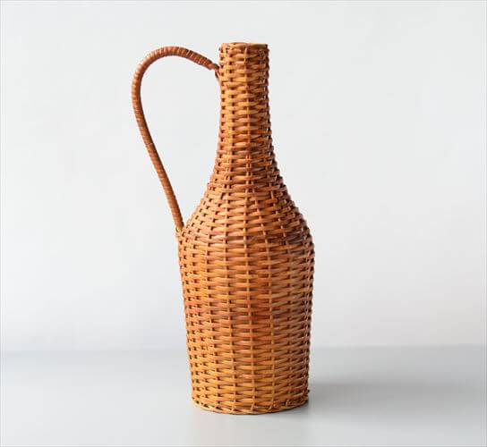 フランスから ウィッカーボトル ラタンの花瓶 Wicker Bottle フラワーベース 花器 ヴィンテージ アンティーク_241017