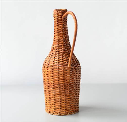 フランスから ウィッカーボトル ラタンの花瓶 Wicker Bottle フラワーベース 花器 ヴィンテージ アンティーク_241017