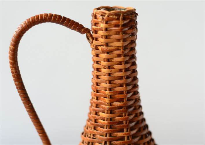 フランスから ウィッカーボトル ラタンの花瓶 Wicker Bottle フラワーベース 花器 ヴィンテージ アンティーク_241017