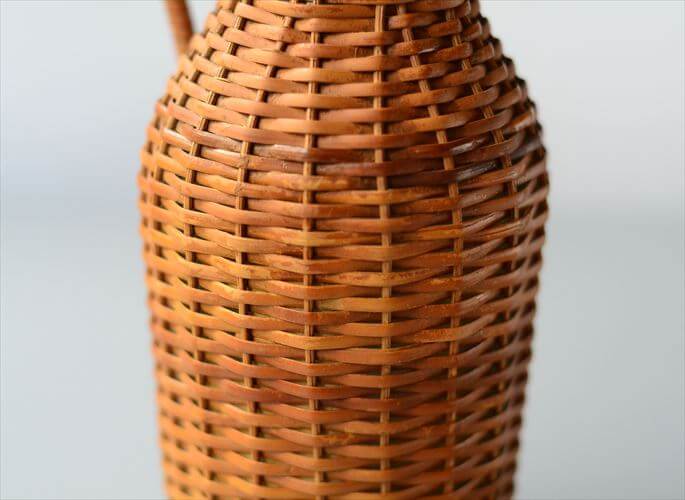 フランスから ウィッカーボトル ラタンの花瓶 Wicker Bottle フラワーベース 花器 ヴィンテージ アンティーク_241017