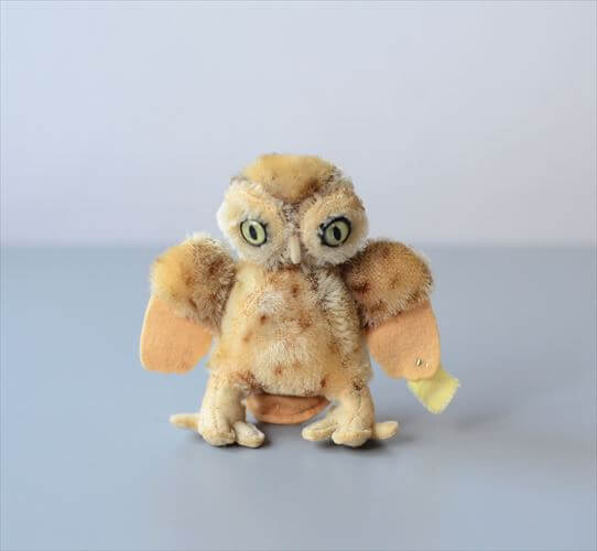 1954～76年 ドイツ製 Steiff フクロウ シュタイフ Owl Wittie ぬいぐるみ ドール フィギュア アンティーク ヴィンテージ_241107