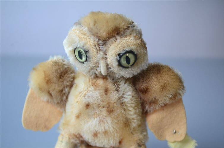 1954～76年 ドイツ製 Steiff フクロウ シュタイフ Owl Wittie ぬいぐるみ ドール フィギュア アンティーク ヴィンテージ_241107