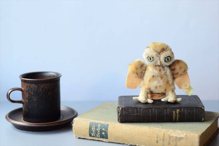 1954～76年 ドイツ製 Steiff フクロウ シュタイフ Owl Wittie ぬいぐるみ ドール フィギュア アンティーク ヴィンテージ_241107