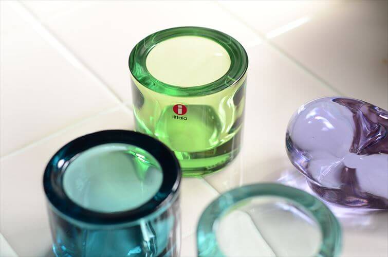 フィンランド製 iittala×Marimekko Kivi キャンドルホルダー イッタラ キビ 廃盤色 アップルグリーン 北欧 ガラス 燭台_250422