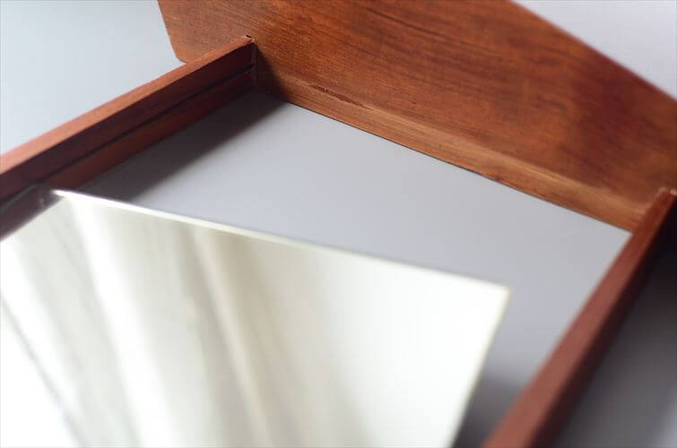 デンマーク製 1960年代 チーク ウォールミラー 53x31cm 棚付き シェルフ 壁掛け鏡 北欧 無垢 アンティーク