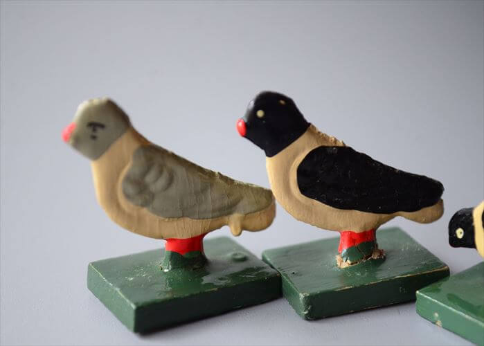 ドイツ エルツ山地製 かわいい木製の動物オブジェ あひる 鳩 置物 アートピース フィギュア ヴィンテージ_250523