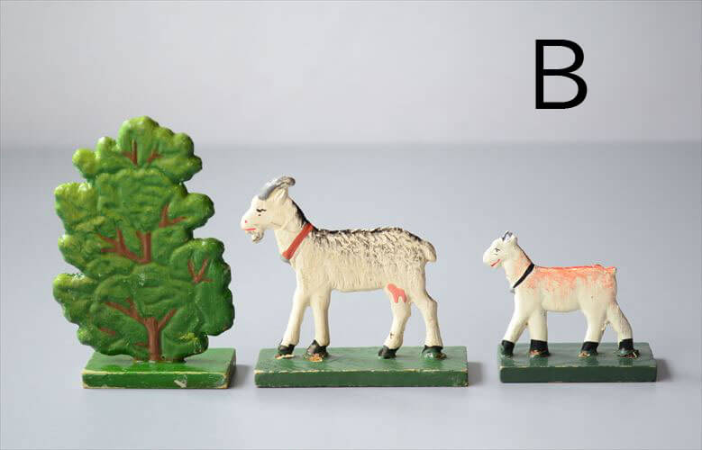 ドイツ エルツ山地製 かわいい木製の動物オブジェ 羊 ヤギ 置物 アートピース フィギュア ヴィンテージ_250523