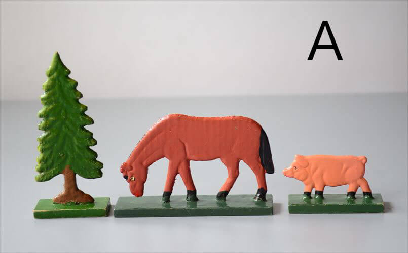 ドイツ エルツ山地製 かわいい木製の動物オブジェ 馬 豚 人 置物 アートピース フィギュア ヴィンテージ_250523