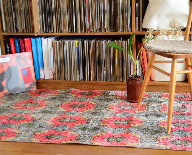 トルコ Isparta産 オールドキリム ラグ 200x88cm リビング アウトドア キャンプラグとしても 絨毯 カーペット ウール