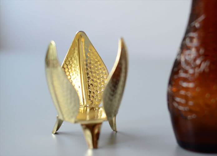 ドイツから アンバーガラスとホルダーの花瓶 一輪挿し 花器 グラス フラワーベース アンティーク　ヴィンテージ