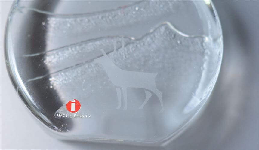 フィンランド製 iittala 雪山とトナカイ ガラス オブジェ イッタラ Valto Kokko ペーパーウェイト 北欧 アンティーク ヴィンテージ