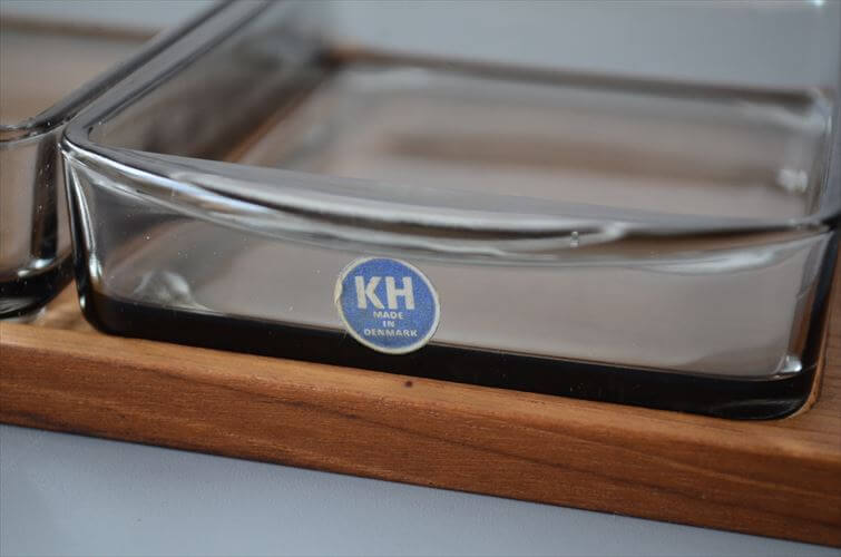 デンマーク製 DIGSMED×HOLMEGAARD サービングトレイ チークテーブル ガラスディッシュ 北欧 チーク トレー ヴィンテージ アンティーク_250822