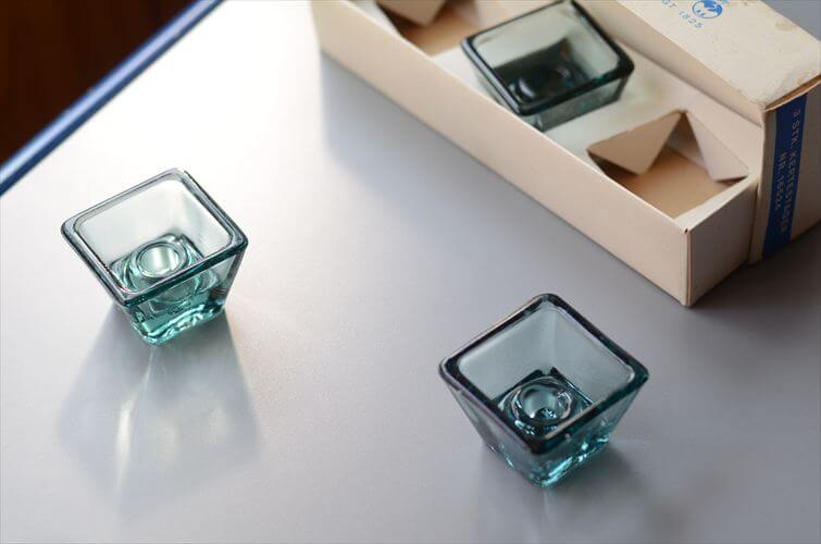 デンマーク製 Holmegaard キャンドルスティック 3個セット 箱付き ホルムガード ホルダー 北欧 ガラス 燭台 アンティーク