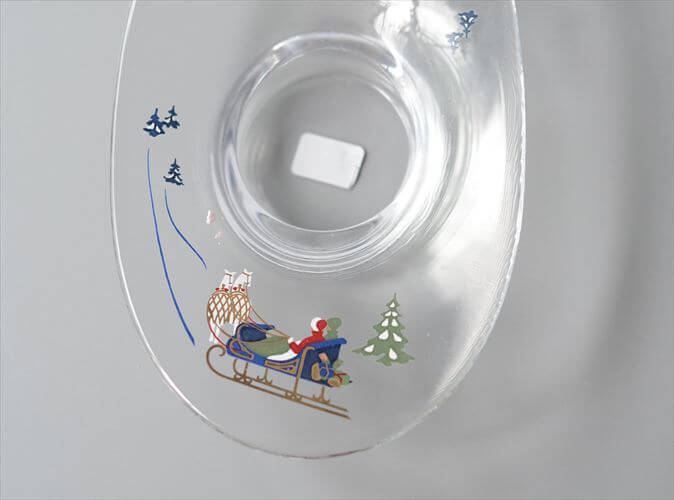 デンマーク Holmegaard クリスマス柄のガラスキャンドルホルダー X'mas ホルムガード トレー 北欧 アンティーク ヴィンテージ