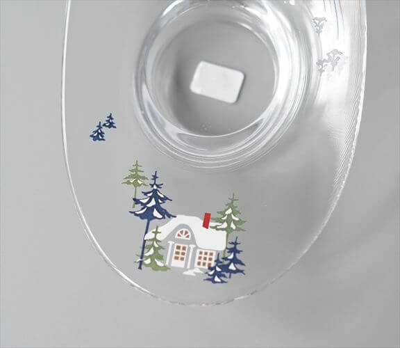 デンマーク Holmegaard クリスマス柄のガラスキャンドルホルダー X'mas ホルムガード トレー 北欧 アンティーク ヴィンテージ