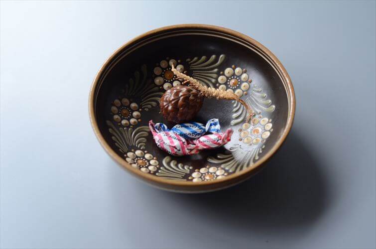 ドイツ製 きれいな花の絵付けの飾りボウル 陶板 飾り皿 ヴィンテージ アンティーク