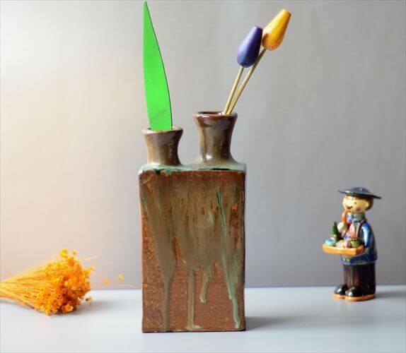 ドイツから Art Bizarre Pottery Vase ユニークなフォルムの花瓶 花器 ミッドセンチュリー フラワーベース アンティーク