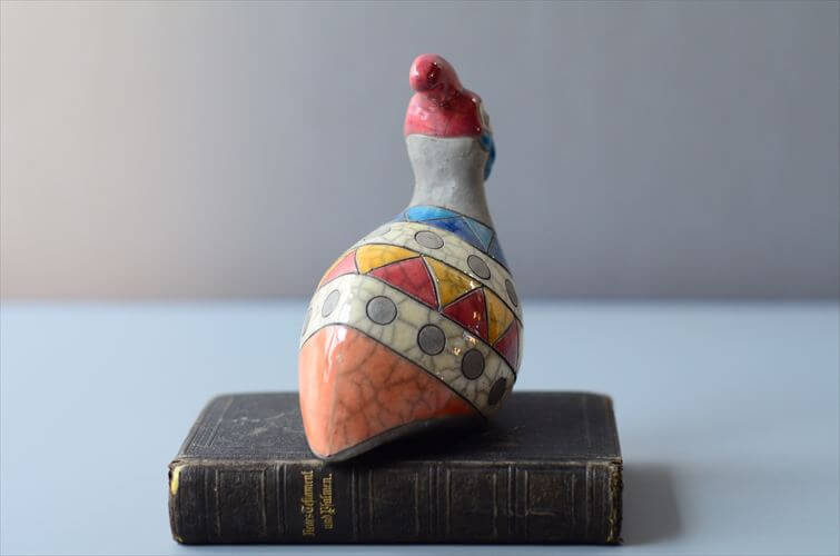 南アフリカの楽焼 カラフルなホロホロ鳥 Raku pottery Guinea Fowl 陶器 オブジェ フィギュア アンティーク