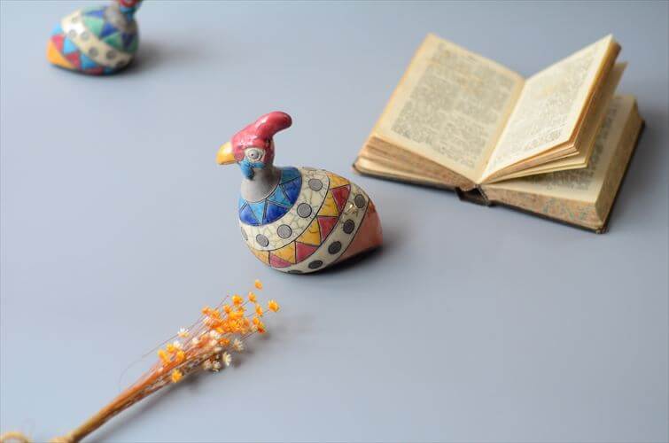 南アフリカの楽焼 カラフルなホロホロ鳥 Raku pottery Guinea Fowl 陶器 オブジェ フィギュア アンティーク