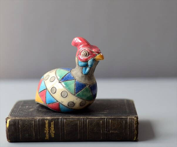 南アフリカの楽焼 カラフルなホロホロ鳥 Raku pottery Guinea Fowl 陶器 オブジェ フィギュア アンティーク