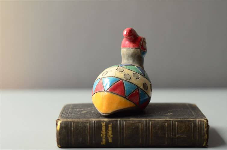 南アフリカの楽焼 カラフルなホロホロ鳥 Raku pottery Guinea Fowl 陶器 オブジェ フィギュア アンティーク
