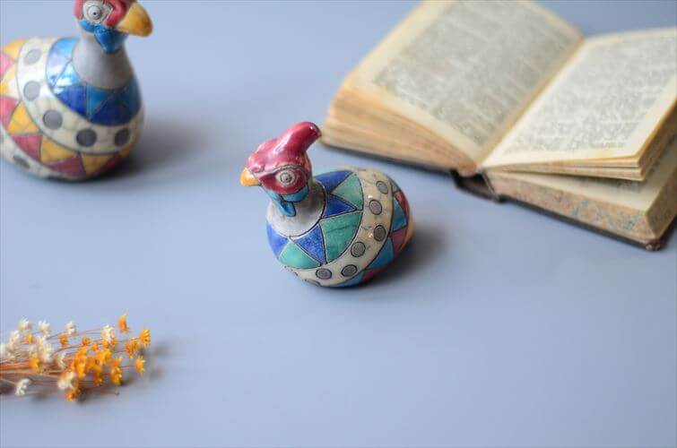 南アフリカの楽焼 カラフルなホロホロ鳥 Raku pottery Guinea Fowl 陶器 オブジェ フィギュア アンティーク