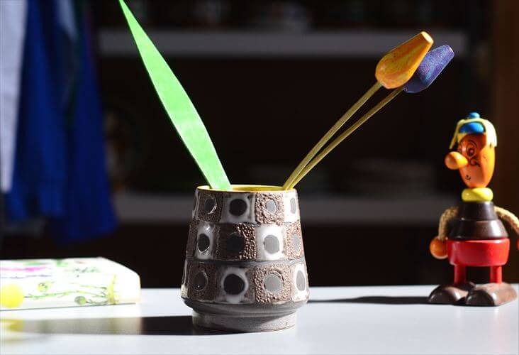 ドイツ製 Schlossberg ブロックタイルのような陶器の花瓶 花器 ミッドセンチュリー フラワーベース ヴィンテージ