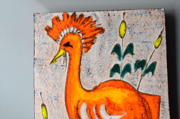 西ドイツ製 Ruscha 鮮やかな鳥の陶板 壁掛け陶器 ウォールアート ミッドセンチュリー アンティーク