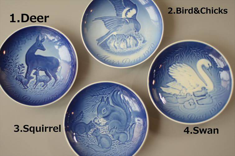 1970年代 デンマーク製 B&G マザーズデー記念プレート 絵皿 陶板 リス シロクマ 小鳥 モチーフ 北欧 アンティーク ヴィンテージ